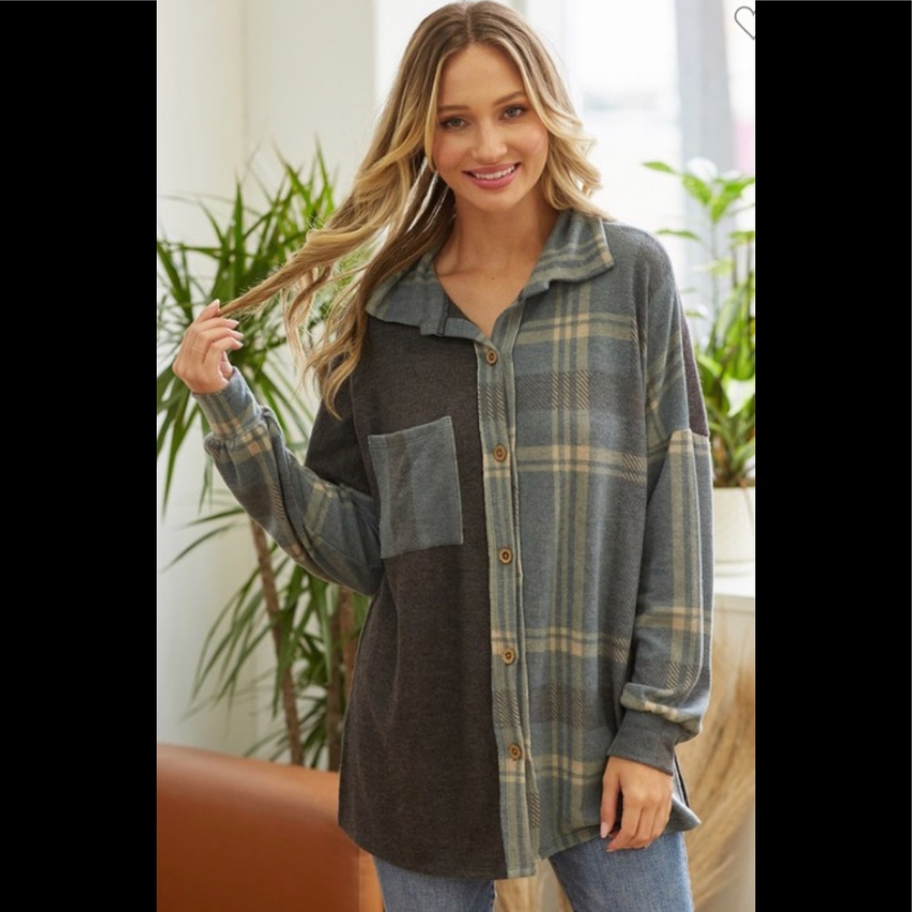 Teal shacket half and half